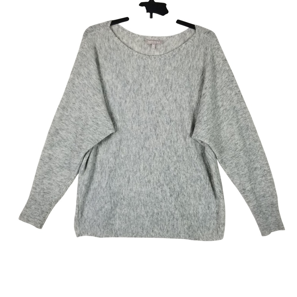 Banana Republic Sweater Women XL Grey Merino Wool Blend Dolman Sleeve Pullover